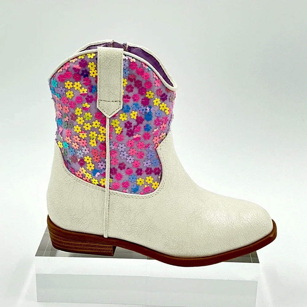 Steve Madden Girls Size 13 Boots Bone Floral Sequin NEW Peek Little Kids $65